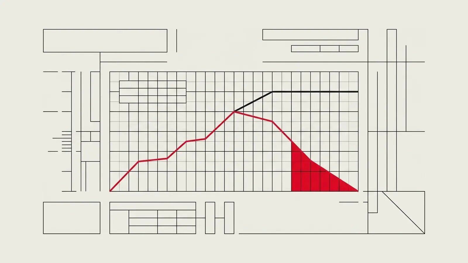Minimalist geometric illustration of one flat line and one declining line, representing the split between stable search rankings and falling organic clicks.