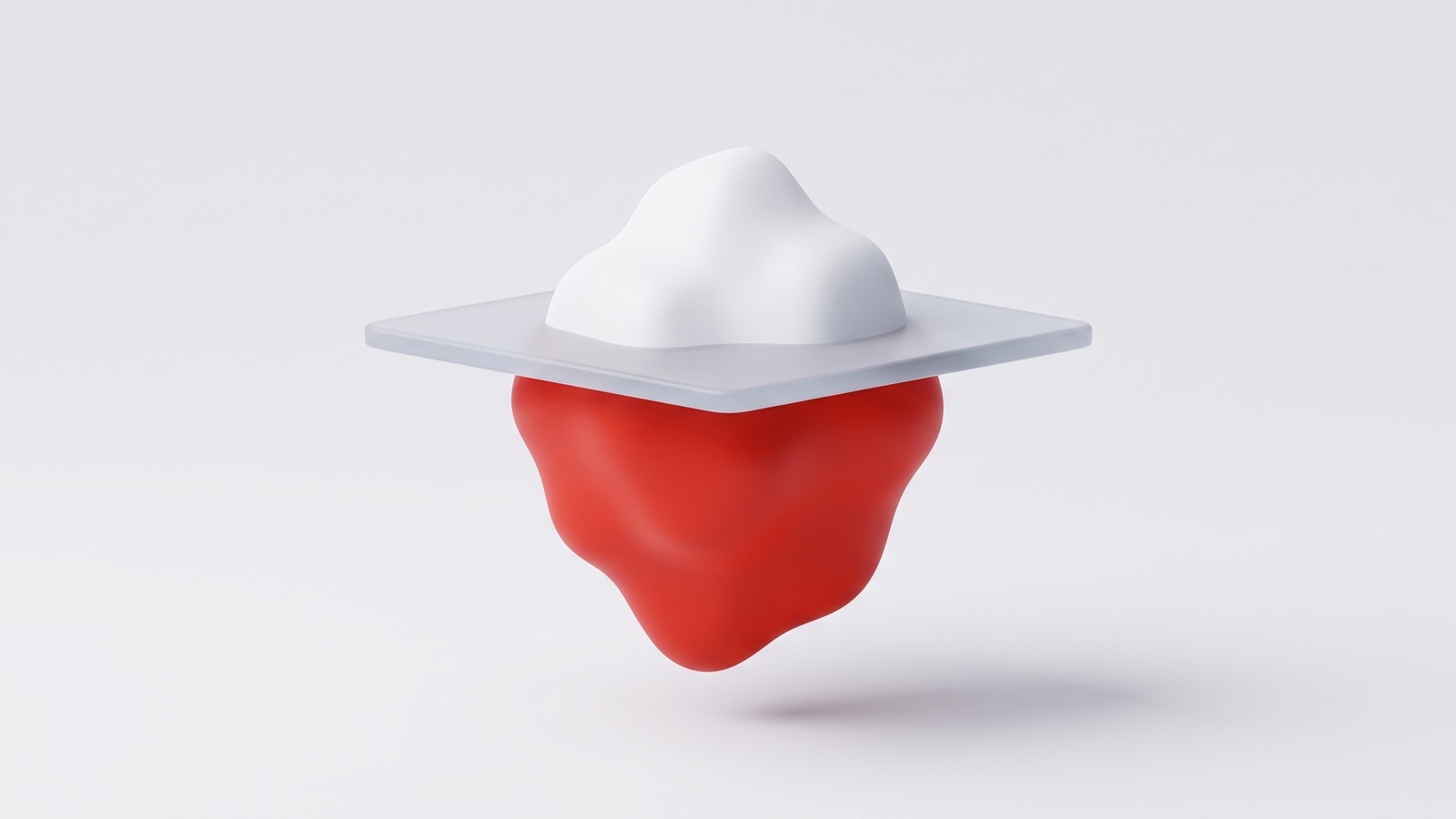 Illustration 3D mate sur fond gris clair : un iceberg dont la petite pointe blanche émerge, et dont la masse immergée, bien plus grande, est rouge.