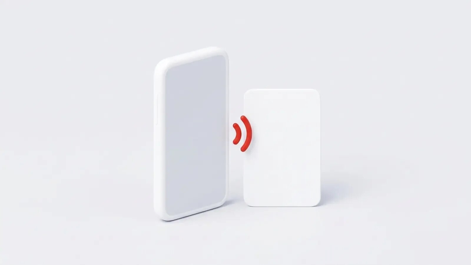 Un téléphone blanc arrondi posé devant une feuille vierge, avec un petit arc rouge qui relie la voix au document.